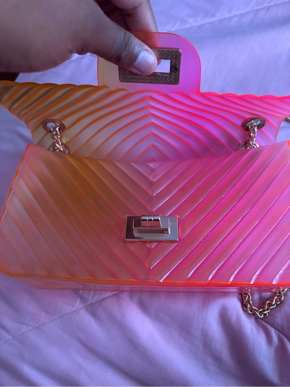 Iridescent Pink-Orange Chevron Crossbody Bag